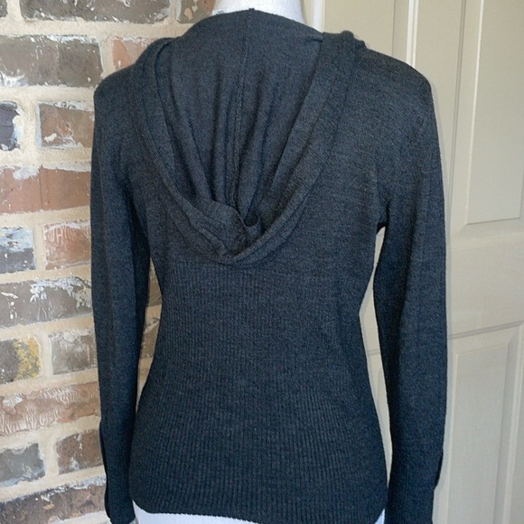 Sporty Charcoal Gray Knit Hooded Cardigan Button Front Sweater Ribbed Trim Sz S - Picture 4 of 13